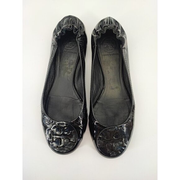 Tory Burch Women’s Reva Black Leather Ballet Flats Size 7.5M US - Picture 4 of 8